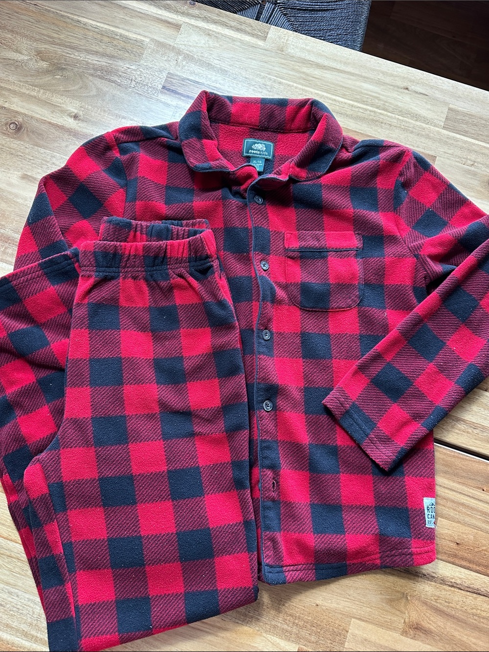 Roots Kids Red and Black Plaid Fleece Pajama Set